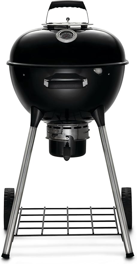 Napoleon NK18 Premium Charcoal Kettle Grill, Black, Porcelain-Enameled Lid and Bowl, Chrome-Plated Cooking Grid