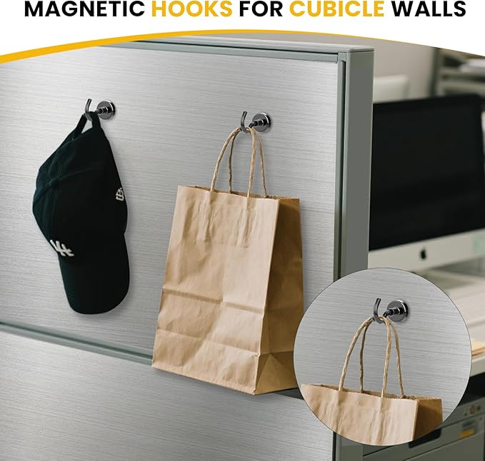 DIYMAG Magnetic Hooks for Hanging Cubicle Accessories, 30lbs 2025 Cruise Cabin Ship Essentials N52 Magnetic Hook Heavy Duty Strong Magnets Fridge for Classroom Beach Kitchen Grills 10 Pack Black