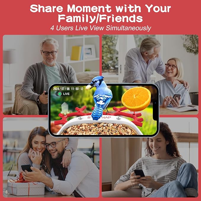 birdsnap® MON - Bird Feeder with Camera, 2K Detachable Video Bird Feeder Live with 32GB Card Fruit Fork, AI Identify Feather Species, Auto Record in Backyard, Ideal Gift for Birds Lover