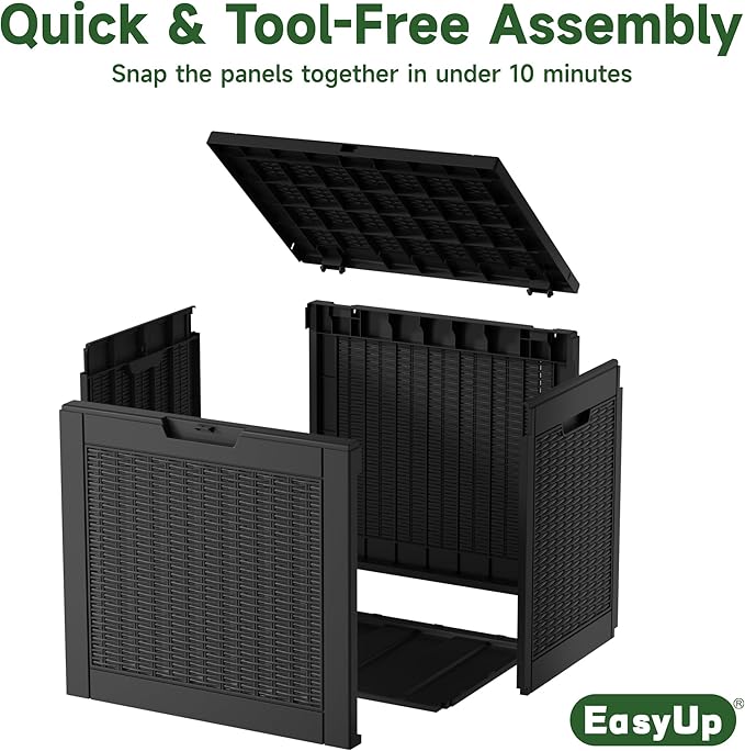 32 Gallon Resin Deck Box Waterproof, UV Resistant Outdoor Storage Box for Delivery, Garden, Patio,and Porch, Rattan Black