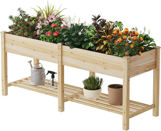 Wooden Raised Garden Bed ,Planter Box with Legs, Wooden Planter -Grow Herbs and Vegetables Outdoors – Naturally Rot-Resistant - Unmatched Strength Lasts Years (Natural-L)