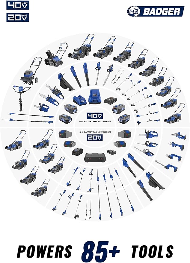 WILD BADGER POWER 40V Cordless Weed Wacker, String Trimmer/Edger, Pole Saw, Hedge Trimmer and Brush Cutter Blade, Attachment Capable 4-in-1 Multi-Tool Kit with 2 * 20V 4Ah Battery and 1*Charger