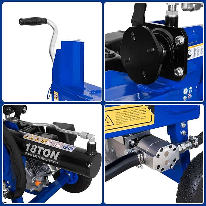 BILT HARD 18-Ton Portable Gas Log Splitter, Rapid Auto Return Ram System with 2-Stage Gear Pump, Wood Splitter with 7 HP 209cc Engine, Horizontal Full Beam Steel Wedge Firewood Splitting