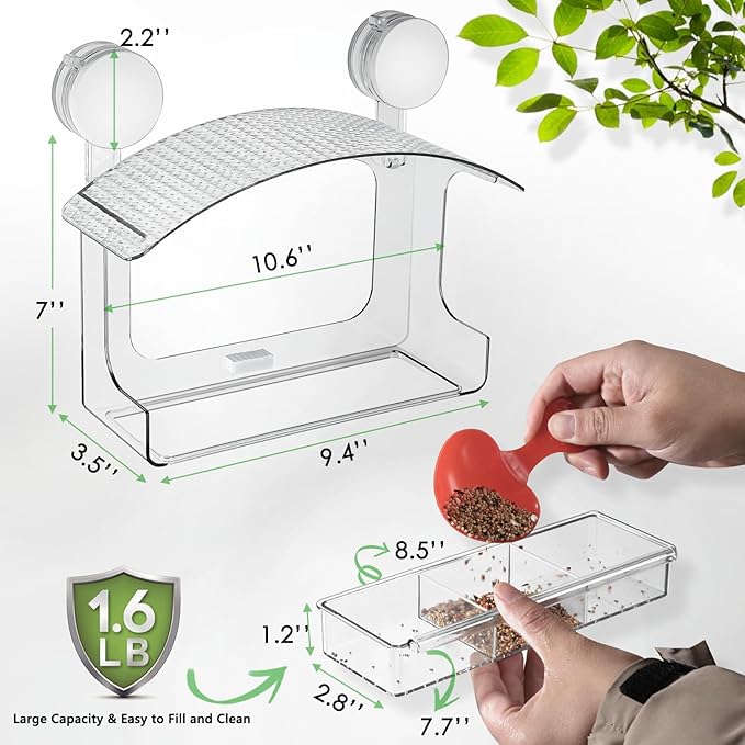 Window Bird Feeder with Strong Adhesive Suction Cups, Clear Bird Feeders for Window Viewing, Acrylic Window Bird Houses for Viewing Inside, Suction Bird Window Feeder for Cats