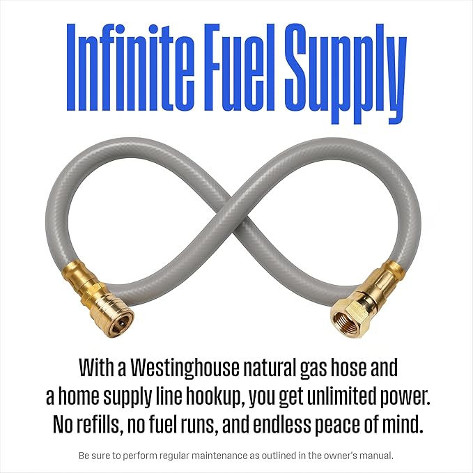 Westinghouse 15-Foot Natural Gas Hose with Adapter, 1/2-Inch Diameter, For Westinghouse Tri Fuel Generators