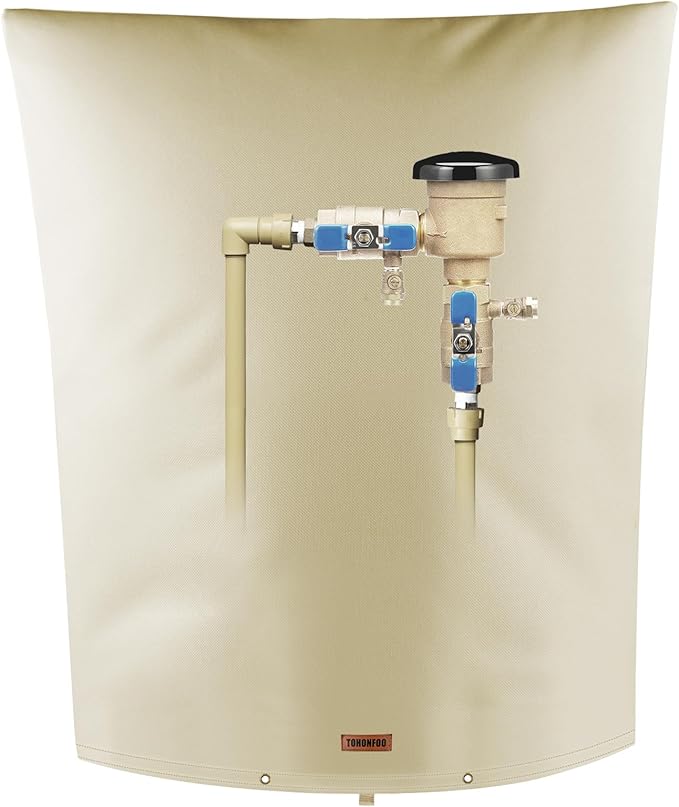 Backflow Preventer Pipe Insulation Cover (5°F) - Irrigation Sprinkler Valve Insulated Pouch - Water Well Pump Cover - Sturdy 5 Layers for Winter Freeze Protection, 24" W x 30" H, Beige