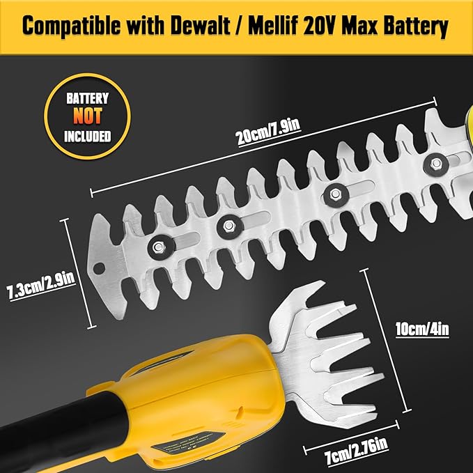 2-in-1 Cordless Grass Shear & Hedge Trimmer Compatible with Dewalt 20V Battery Handheld 4" Grass Cutter & Electric 8" Shrubbery Trimmer for Yard, Lawn, Garden, Shrub (Tool Only)