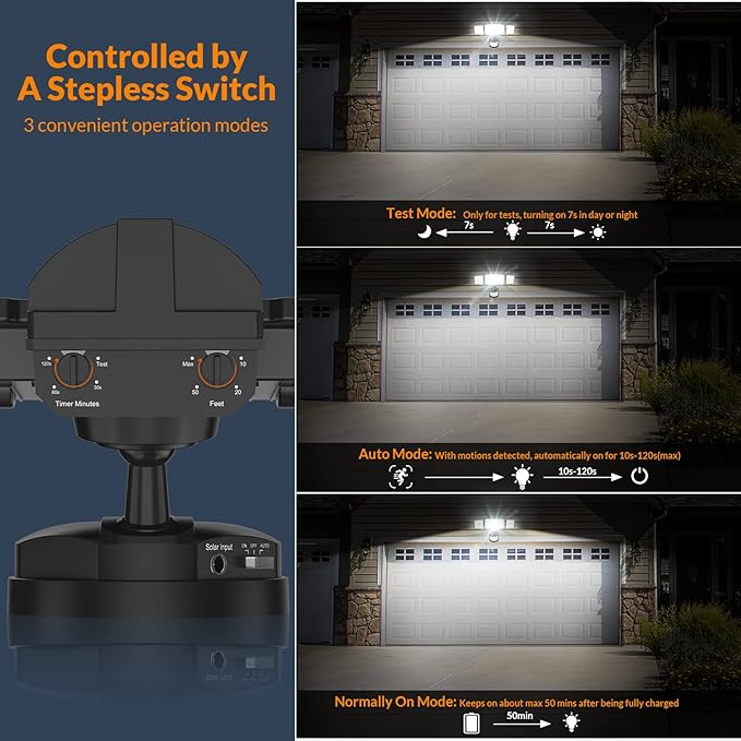 LEPOWER 1600LM LED Solar Security Lights Motion Outdoor, 5500K White Light, IP65 Waterproof Outdoor Flood Solar Light for Yard, Garage(Black)