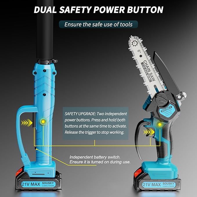 2-in-1 6 In Mini Chainsaw & Electric Pole Saw, Electric Pole Saws for Tree Trimming, 21V Cordless Battery Chainsaw Powered with 2 Batteries, Auto-oil, Chain saw for Tree Pruning/Wood Cutting