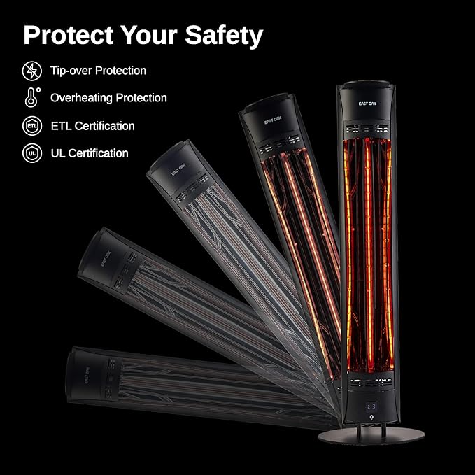 EAST OAK 1500W Infrared Electric Patio Heater, Indoor/Outdoor Tower Space Heater with Remote Control, 24H Timer, Waterproof IP65, Safety Tip-Over & Overheat Protection for Garage, Deck, Backyard