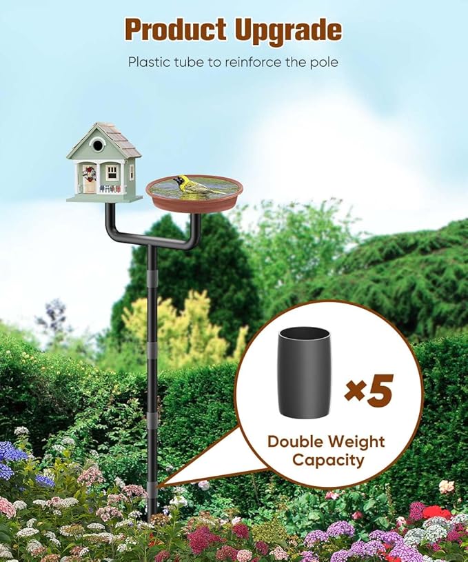 2 Holders Upgrade Bird House Pole with 90inch for Outdoor Bird Feeder Bath, Heavy Duty Adjustable Birdhouse Stand with 4 Plates & 5 Prong Base for Garden, Yard(NO Birdhouse & Birdbath)
