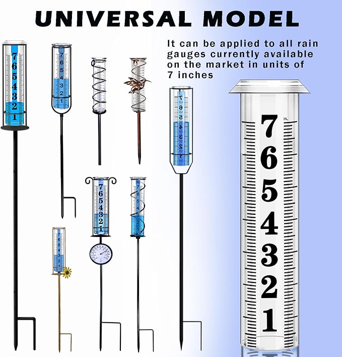 Rain Gauge Replacement Tube, Accurate Rain Gauges Outdoors Best Rated, 7" Capacity Rain Gauge Tube Replacement for Yard & Garden, Water Gauge for Rain, 2 Plastic Rainfall Meter Tube with 1 Clean Brush