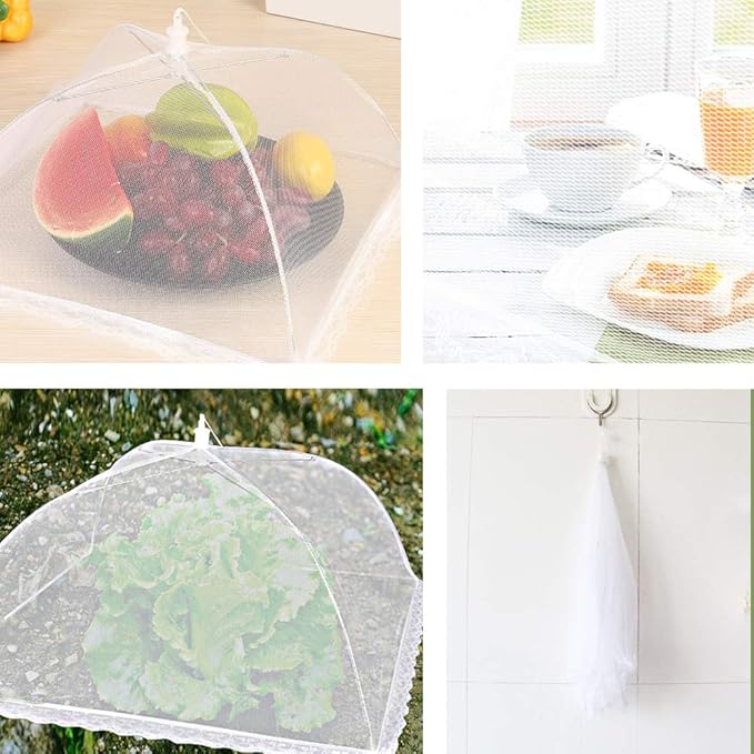 Onarway 3 Pack Food Covers 12 Inch Pop-Up Encrypted Mesh Plate Serving Tents, Fine Net Screen Umbrella for Outdoors, Parties, Picnics, BBQs, Reusable and Collapsible