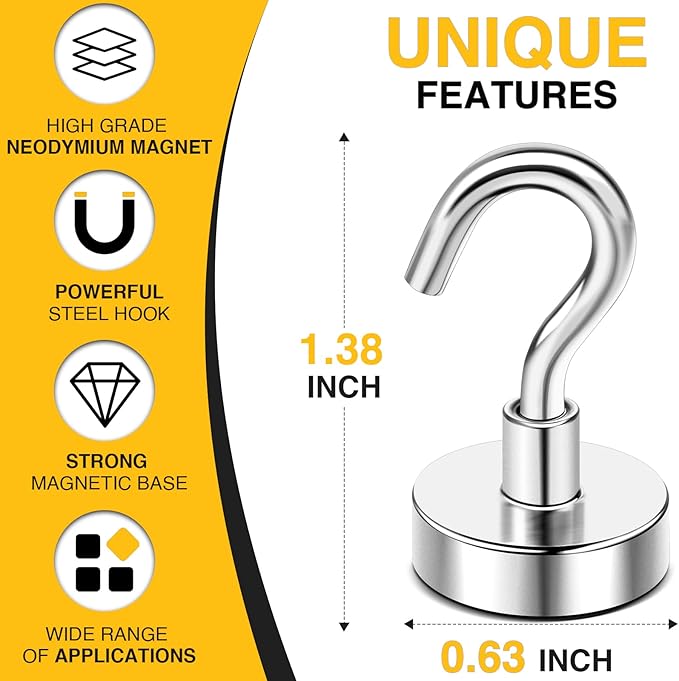 DIYMAG Magnetic Hooks for Hanging Cubicle Accessories, 30lbs 2025 Cruise Cabin Ship Essentials N52 Magnetic Hook Heavy Duty Strong Magnets Fridge for Classroom Beach Kitchen Grills 10 Pack Silver