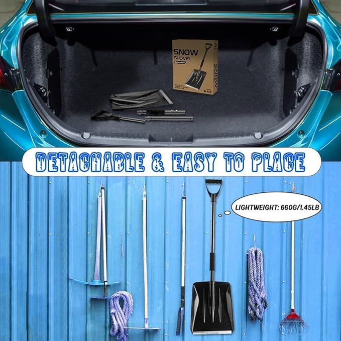 Snow Shovel, New Upgrade Snow Shovels for Car Driveway Snow Removal, Lightweight Portable Adjustable Large Capacity Shovel Perfect for Garden and Emergency(Black)