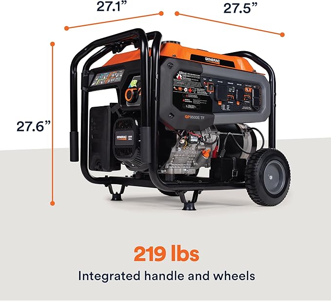 Generac 12,500/9,500-Watt Tri-Fuel Portable Generator - Electric Start - Gas, Propane or Natural Gas - Home Backup, Jobsite, or RV - Quiet Operation - Long Runtime - 49-State Compliant
