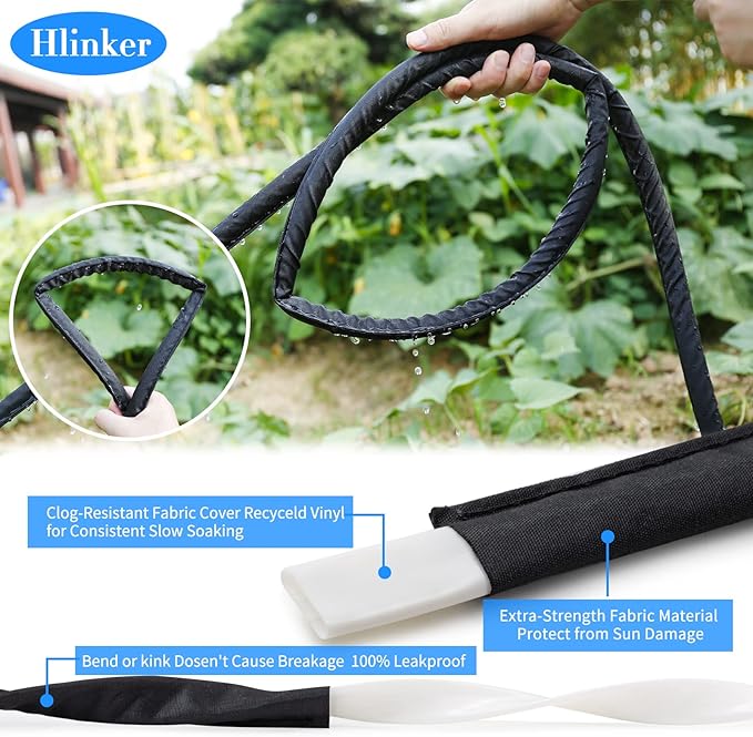 Flat Soaker Hose 25 FT for Garden Beds, 25Ft 1/2" Linkable Consistent Drip Irrigation Hose Save 80% Water, Leakproof Heavy Duty Double Layer Sprinkler Hose