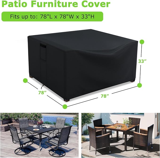 Patio Furniture Covers Waterproof, Heavy Duty 600D Outdoor Furniture Covers for Outside Sectional Sofa Set,Tear Resistance and Anti-UV, Black,78"L x 78"W x 33"H