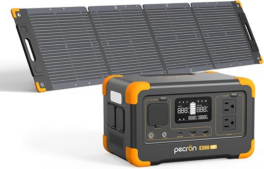 PECRON E300LFP 288Wh Solar Generator with 100W Solar Panel, 600W Portable Power Station LiFePO4 Battery, Fast Charge Battery for Home, Outdoor, Off-Grid Living, RV, Emergency