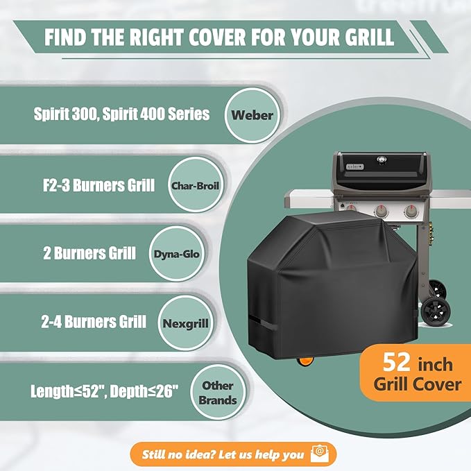 Grill Cover 52 Inch - 600D BBQ Cover for Weber Spirit 300 & Spirit 400 Series Grills - Outdoor Barbecue Covers Waterproof Heavy Duty for Weber Spirit E310, E315, E325, E330, E-425 and E-435
