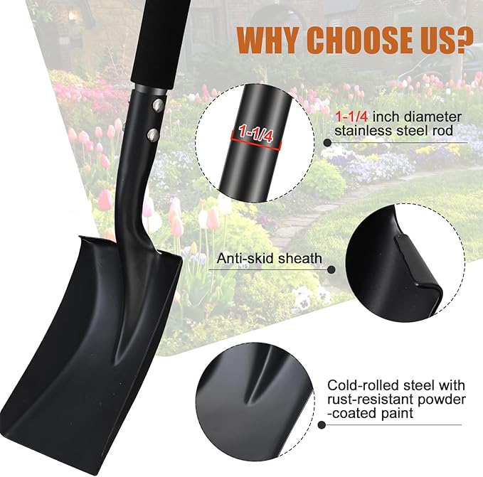 Shovel, Garden Shovels for Digging, 31” Small Spade Square Shovel with D-Handle Portable,Suitable for Car Snow Removal Trenching Kids Sand Beach Shovel Camping Gardening
