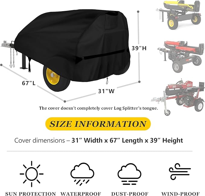 Upgraded Log Splitter Cover Waterproof Outdoor All Weather - Thicker and Tear Proof Wood Splitter Cover Against Dust Rain Uv - Compatible with 15-40-ton Log Splitters