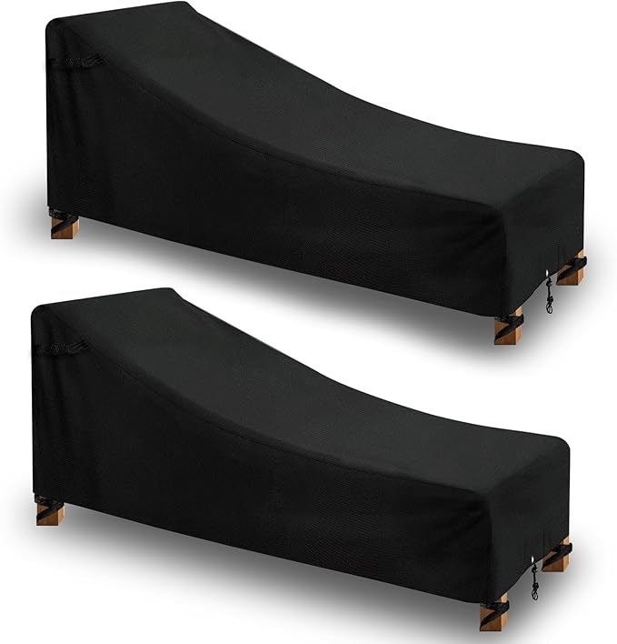 Chaise Lounge Covers Outdoor Waterproof 2 Pack,600 D Durable Pool Lounge Chair Covers with Tape Sealed Seam for Outside,68L x 30W x 30H Inch, Black