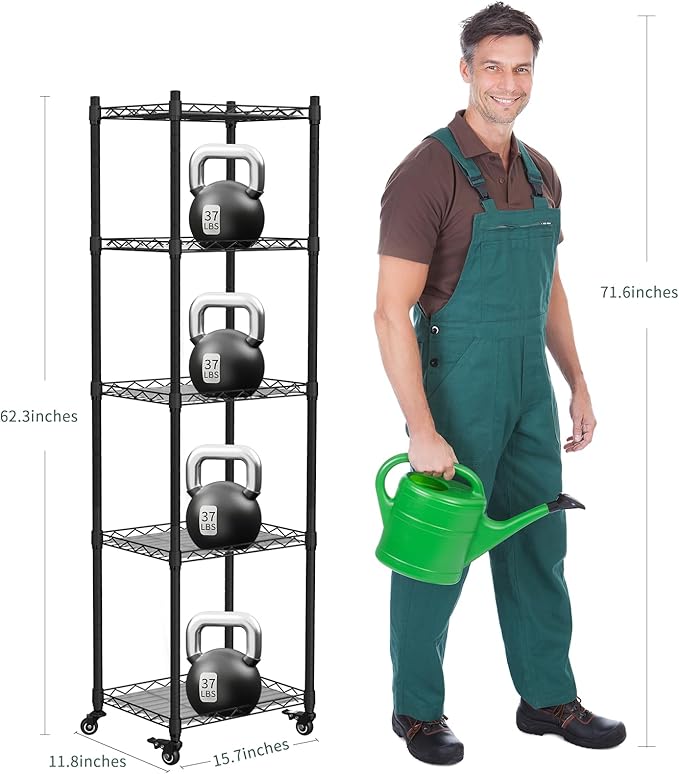 Mini 5-Tier Greenhouse for Indoor Outdoor, 15.7" L×11.8" W×62.3" H Portable Greenhouse with Clear PVC Cover and Metal Shelf for Growing Vegetables, Flowers and Seedlings, with Wheels