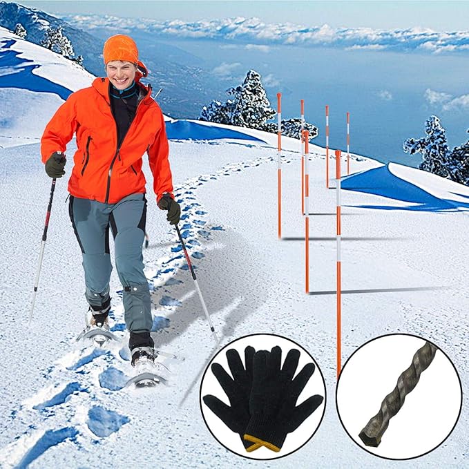 Sunnyglade 50PCS 48 Inch Driveway Marker Set 5/16 Inch Dia Fiberglass Reflective Snow Stakes with Steel Drill Bit & Protection Gloves for Parking Lots, Walkways(50, 5/16 Inch)