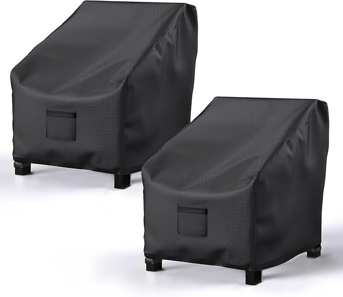 Patio Chair Covers for Outdoor Furniture Waterproof 2 Pack, Lawn Chair Covers 600D Heavy Duty Oxford Cloth, Large Covers for Lounge Lawn Deep Seat Black 40" W x 40" D x 36" H