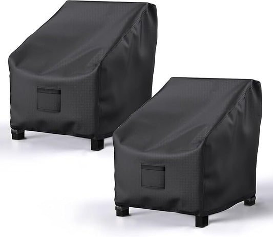 Patio Chair Covers for Outdoor Furniture Waterproof 2 Pack, Lawn Chair Covers 600D Heavy Duty Oxford Cloth, Large Covers for Lounge Lawn Deep Seat Black 40" W x 40" D x 36" H