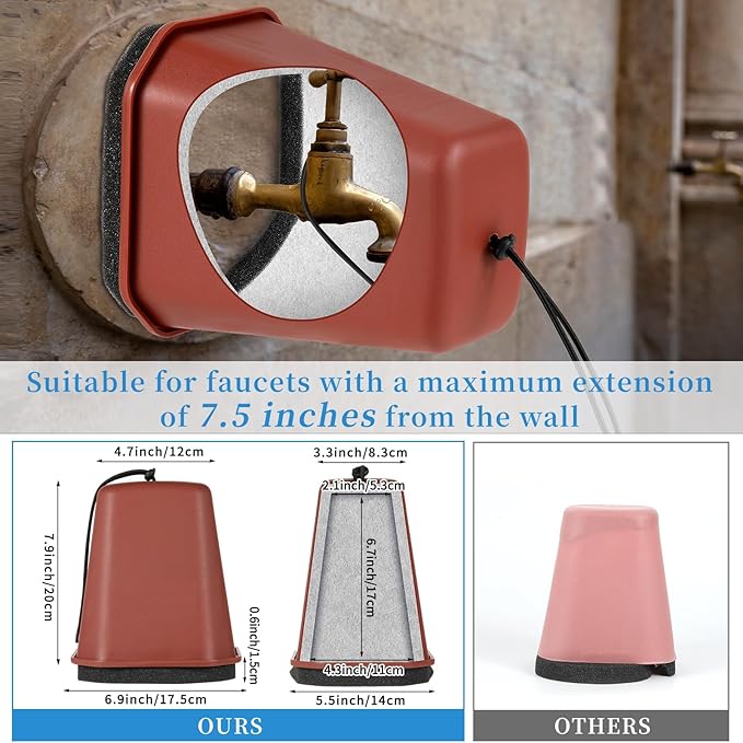 1 Pack 2025 Upgrade Extra Long Pet Proof Outdoor Faucet Covers Winter 8.5x7x5.5in Plastic Thick Foam Spigot Cover w/Reflective Strips for Outside Water Faucet Winter Freeze Protection (Gray)
