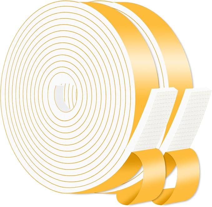 Weather Stripping,Weather Stripping for Door,Strong Adhesive, Lightproof, Soundproof Foam,Door Seal Strip for Door Frame,Window Frame(White,1 in x 1/4 in x 26Ft)