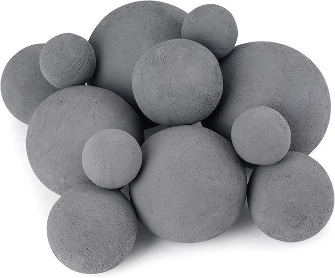 Stanbroil 12 Pack Ceramic Fire Balls, Mixed 4 Sizes Fireplace Balls, Modern Accessory for Indoor or Outdoor Fireplace, Fire Pits and Fire Bowl, Gray