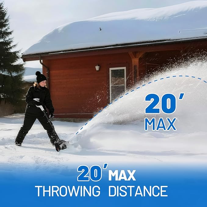 Litheli 20V Cordless Snow Shovel, 12'' Brushless Electric Snow Blower with 4Ah Batteries Included, Lightweight Battery-Powered Snow Thrower for Driveway & Sidewalk