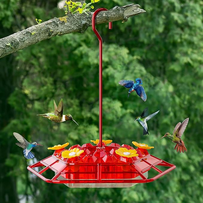 WINTS 25 Feeder Ports Hummingbird Feeder for Outdoors Hanging 10 OZ Plastic Hummingbird Feeders with Perch Built-in Ant Moat for Garden Patio Lawn Window Decor Gifts for Women Mom,Red