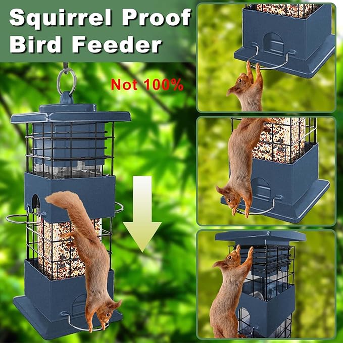 Squirrel Proof Bird Feeder for Outdoors,3Lbs Metal Birdfeeders Squirrel Proof with 4 Feeding Ports for Outside, Birds Seed Feeder for Cardinal, Finch, Sparrow,Bluejay (Blue)