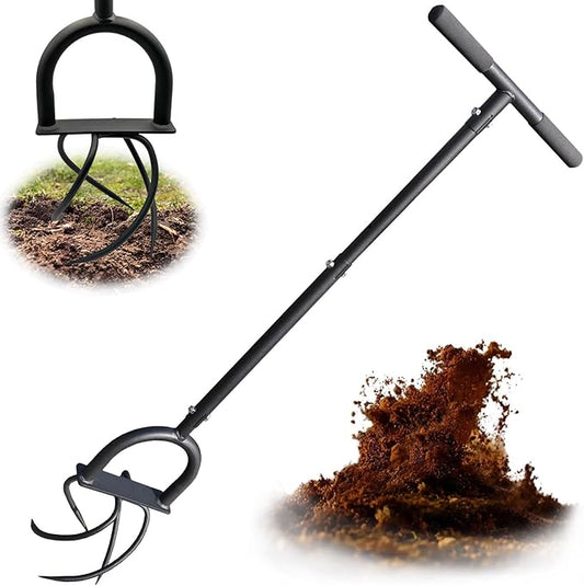 Hand Tiller Garden Claw, 4-Tine Twist Tiller Cultivator for Soil Loosening, Lawn Aeration, and Garden Bed Preparation - Durable, Adjustable, and Easy to Use Garden Tool