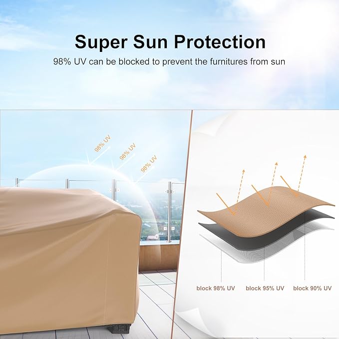 Mrrihand Heavy Duty Patio Furniture Covers, Outdoor Furniture Covers Waterproof Sectional Sofa Set, Patio Table and Chair Set Cover 90" L×62" W×28" H,Brown