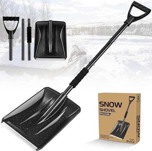 Snow Shovel 2025 Upgrade - Large Capacity Lightweight Aluminum Snow Removal Tool for Car Driveway Garden Camping Portable Parent Child Snow Play Shovel (Black)