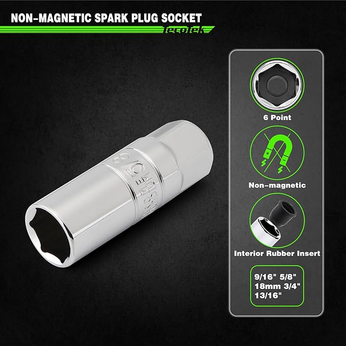 11Pcs 3/8" Drive Spark Plug Socket Set with Click Torque Wrench, Spark Plug Gapper, Universal Joint, Extension Bar, 9/16", 5/8", 3/4", 13/16", 14, 16 and 18mm, CR-V Sockets with Rubber Rings