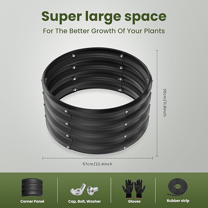 ZXZYHFTY Round Galvanized Raised Garden Bed kit,Black Outdoor Garden Raised Planter Box, Round Large Metal Raised Garden Beds for Vegetable 2 * 2 * 1ft 3 Pcs