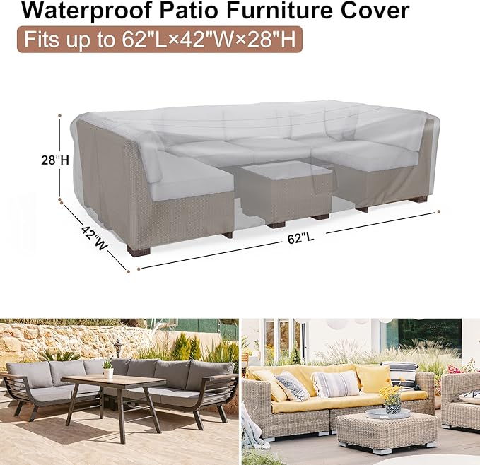 Patio Furniture Covers, Heavy Duty Outdoor Furniture Cover Waterproof, Sectional Sofa Set Coves Table and Chair Set Covers, 62"L×42"W×28"H