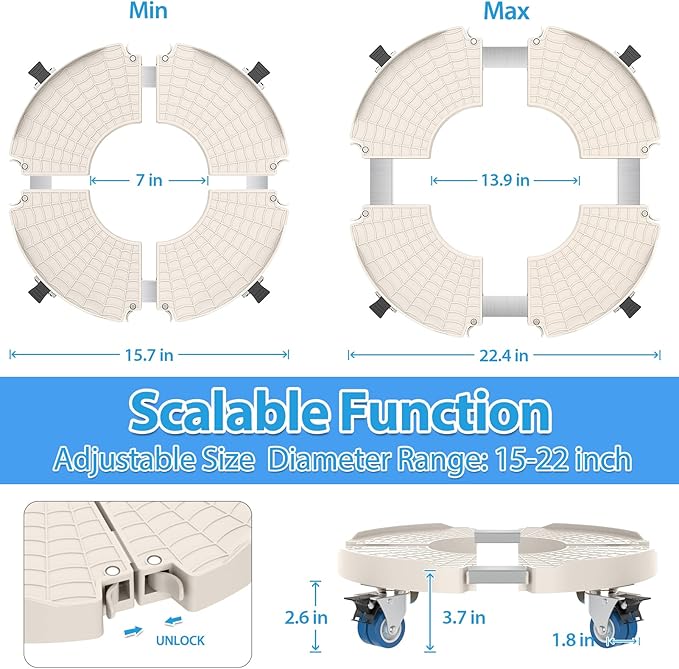 VANCASTLE Plant Caddy with Lockable Wheels Heavy Duty 450lbs Capacity, 15-22 Inch Adjustable Plant Stand with Wheels Rolling base, Plant Dolly for Flower Pot Mover Indoor Outdoor, Beige, 1 Pack