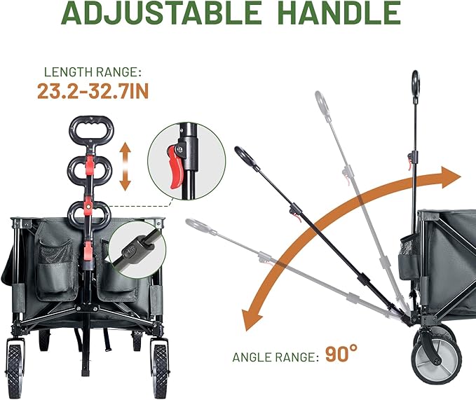 Timber Ridge 51.2'' Extended Collapsible Wagon Cart, 500LBS Heavy Duty Foldable Utility Wagon with Adjustable Handle, 400L Capacity Portable Cart with Cargo Net for Camping Sports Shopping-Grey