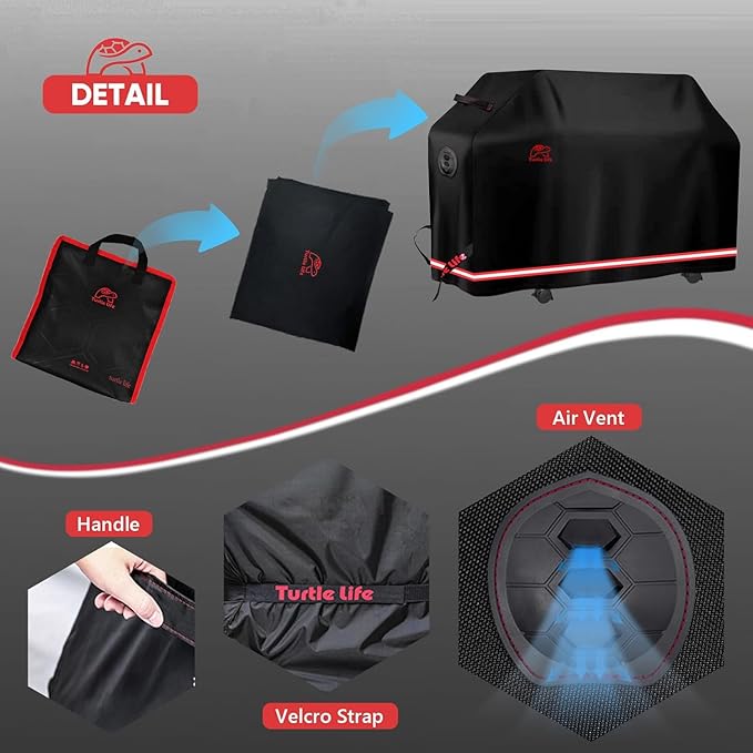 Turtle Life BBQ Grill Cover, 76-83 Inch Adjustable Heavy Duty Waterproof 6 or More Burner Barbecue Gas Grill Covers for Weber Summit Series Royal Gourmet MG Series, Black