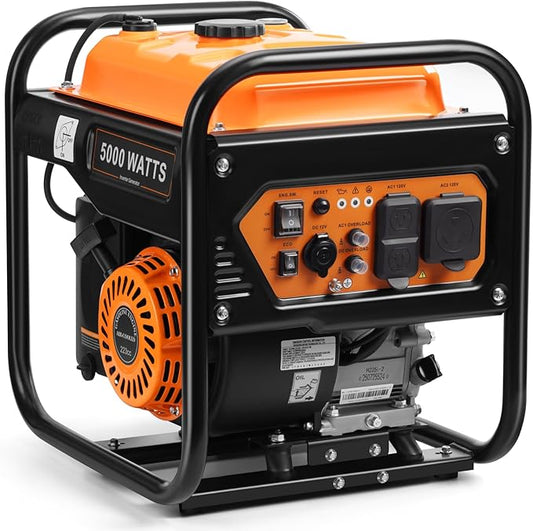 5000W Inverter Generator Gas Powered, Open Frame Generator, Portable Outdoor Power Equipment, Emergency Home Backup, RV Ready 30A Outlet, ECO Mode, EPA Compliant