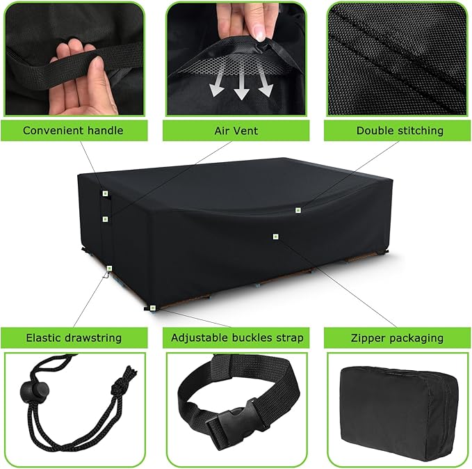 Patio Furniture Covers Waterproof, Heavy Duty 600D Outdoor Furniture Covers for Outside Sectional Sofa Set,Tear Resistance and Anti-UV, Black, 48"L x 28"W x 13"H