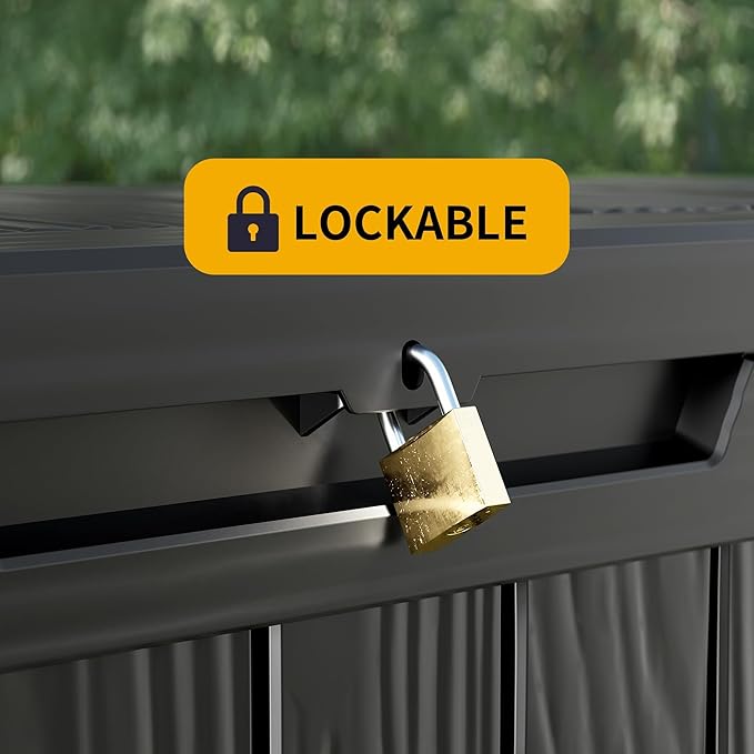 270 Gallon Lockable Resin Deck Box, Waterproof & UV-Resistant Outdoor Storage Box for Outdoor Cushion Storage, Garden Tools & Pool Accessories Storage, Black