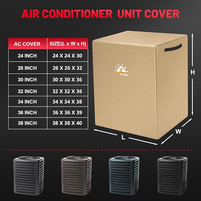 Zettum Air Conditioner Cover for Outside Units 34 Inch - 600D Air Conditioning AC Covers Waterproof, Outdoor Winter Cover for Central AC Condenser, Pool Heater, Heat Pump, HVAC and More